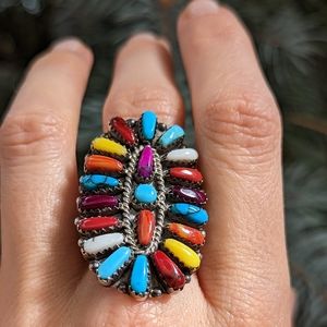 Native American Zuni Multicolored Ring 7.5-8